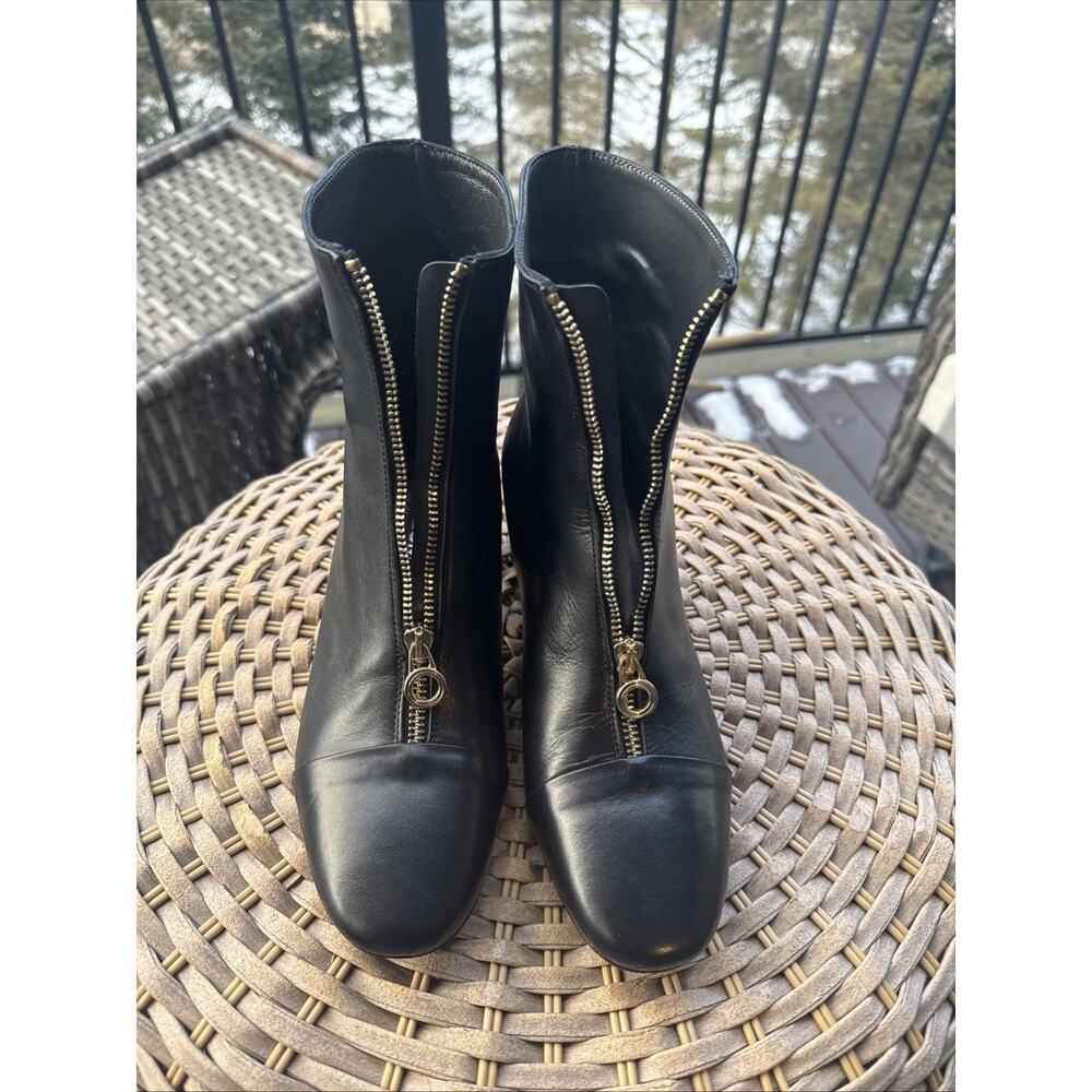 Napoleoni Black Leather Combat Boots Women’s Zipper Detail 8 Italy Retro
